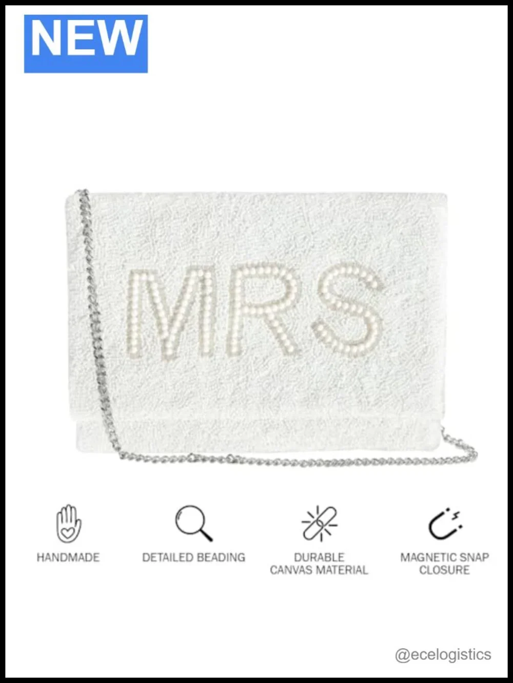 Beaded White Clutch Purse for Bride Wedding Bachelorette